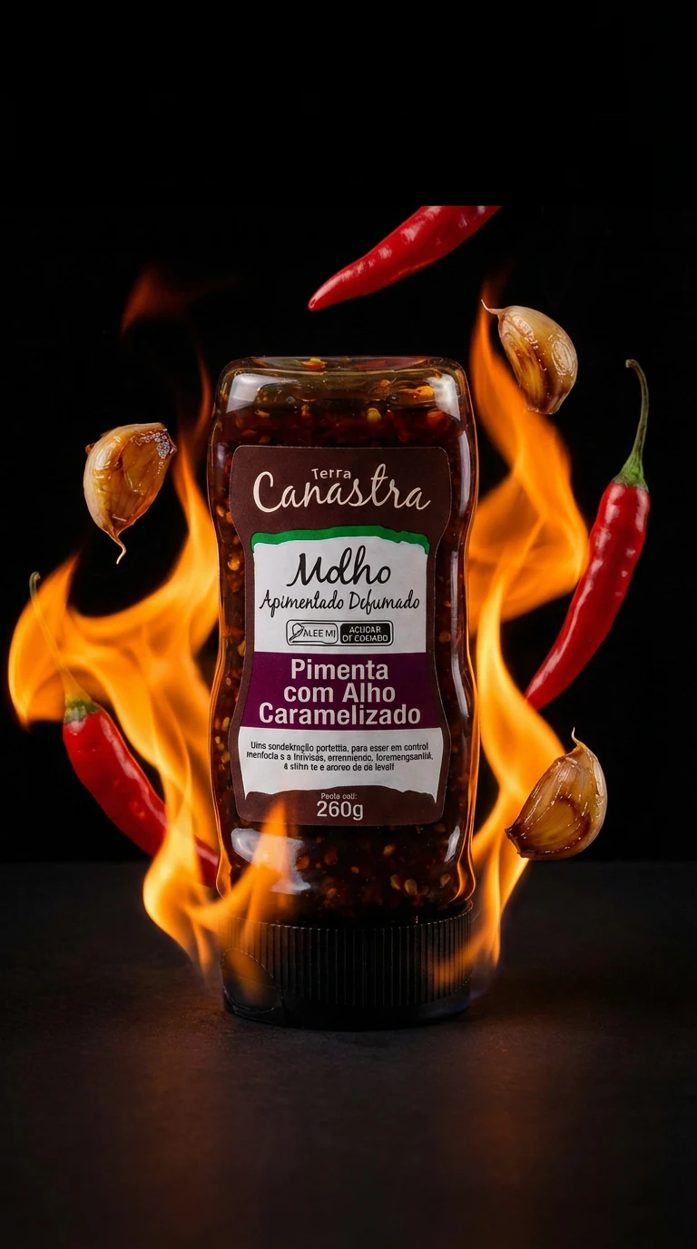 Produto envolto em chamas com alhos assados